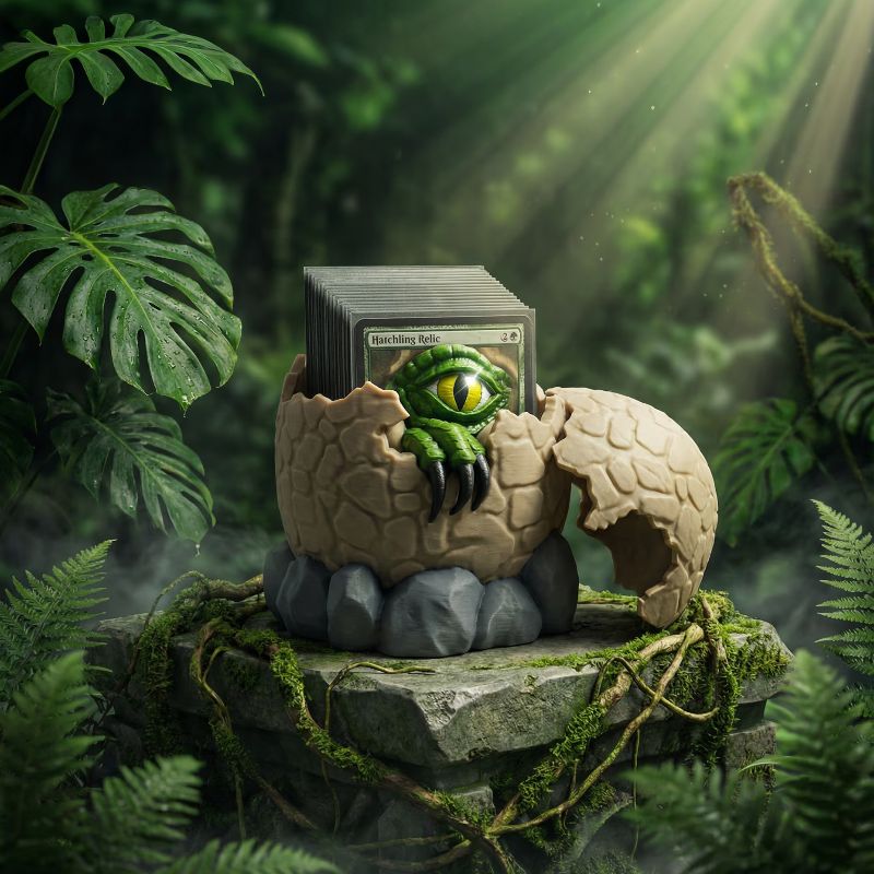Hatchling Relic Egg MTG Commander Deck Box | Fantasy Dinosaur Magic The Gathering Card Holder